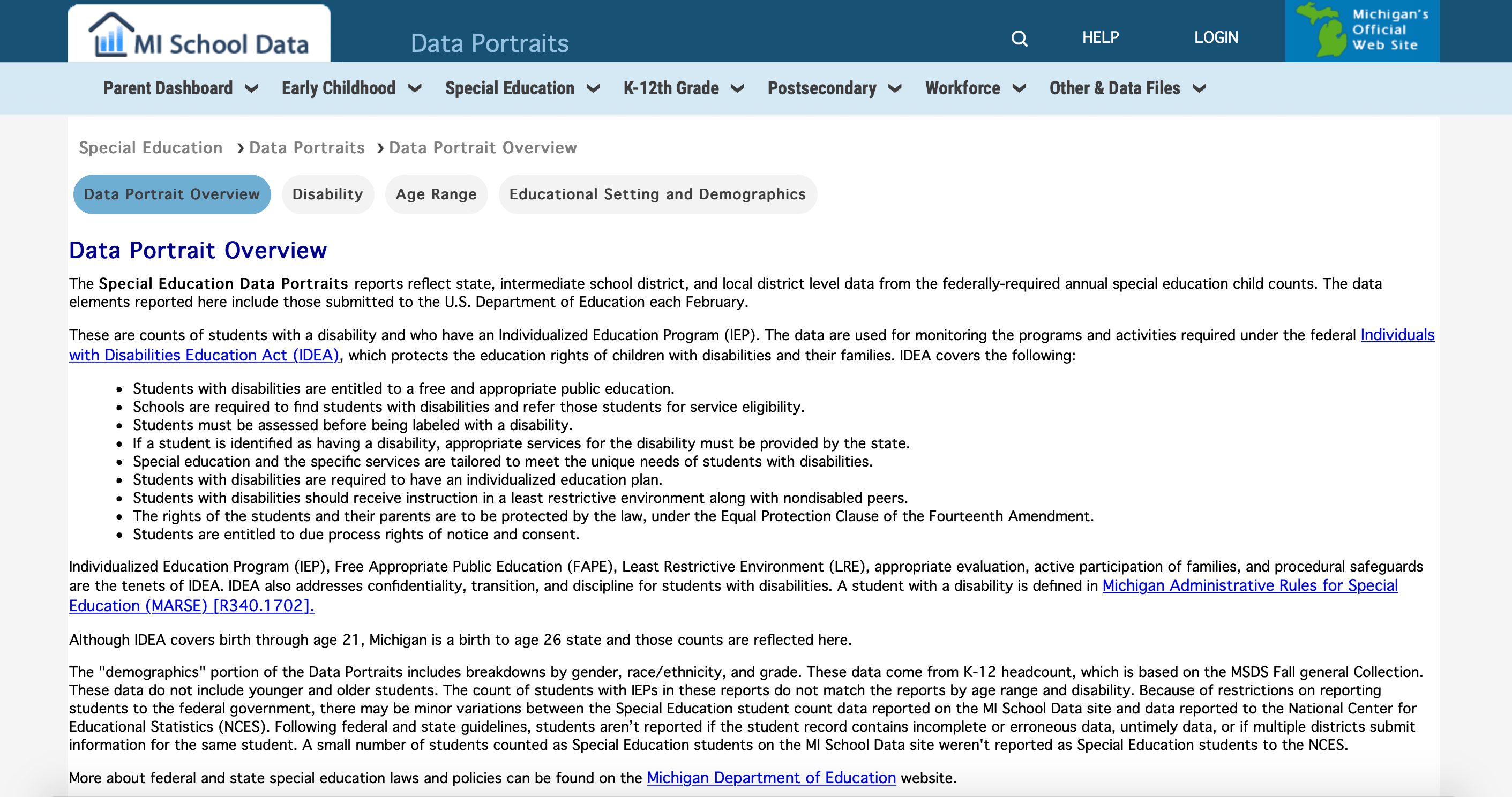 Special Education Data Portrait Overview Community Commons